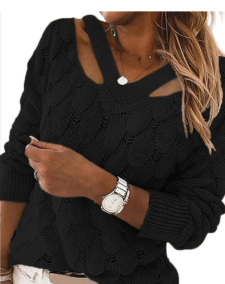 Damen Strickpullover mit V-Ausschnitt und raffiniertem Rippstruktur R&B
