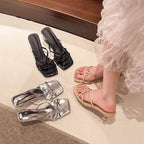 Damen elegante Sandalen mit modischen Riemen und hochhackigem Absatz R&B