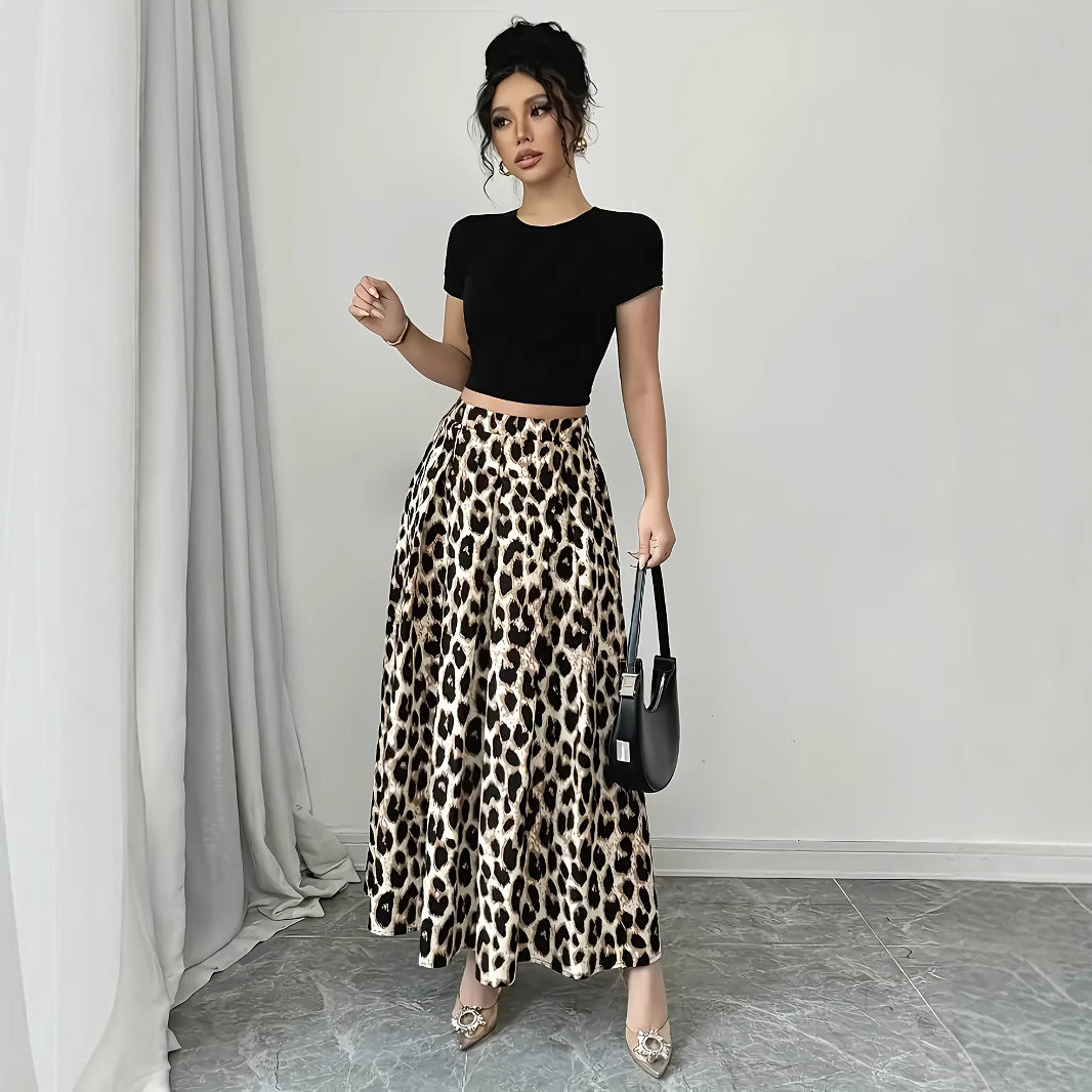 Damen Maxi-Rock mit elegantem Leo-Print und fließendem Schnitt R&B