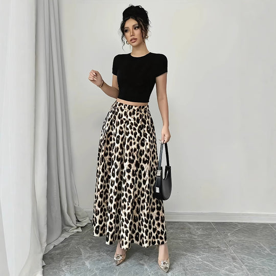 Damen Maxi-Rock mit elegantem Leo-Print und fließendem Schnitt R&B
