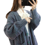 Damen Wabenstrick Oversized Cardigan mit Taschen und Knopfdetail R&B