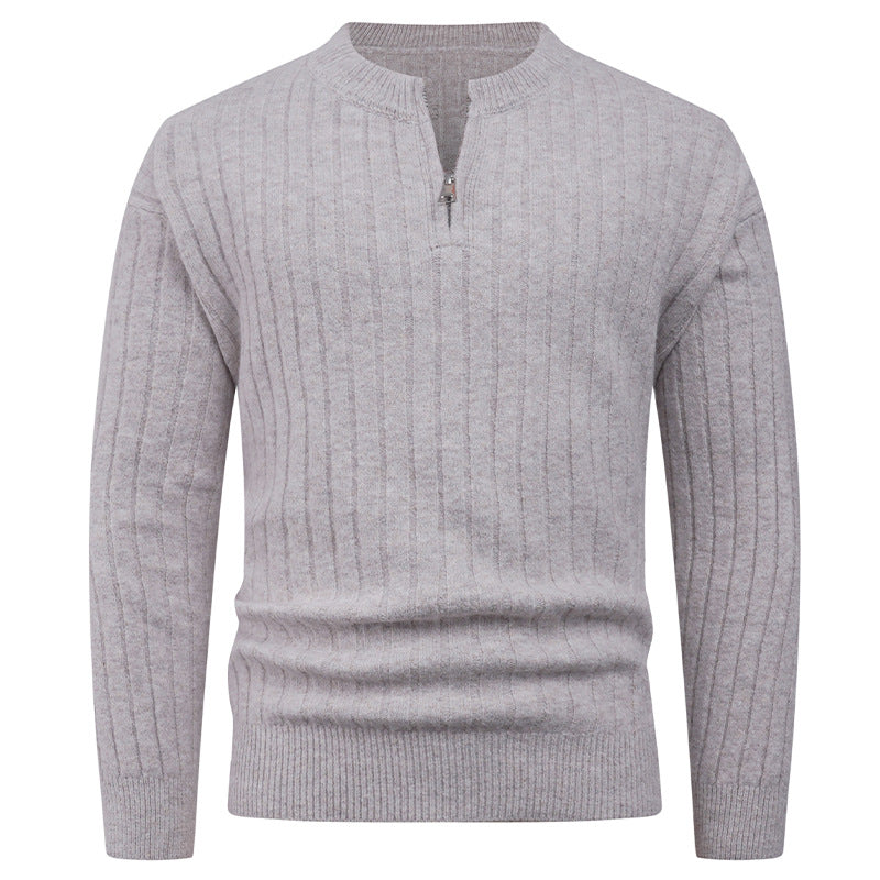 Herren Strickpullover mit hohem Kragen und modernem Reißverschluss R&B