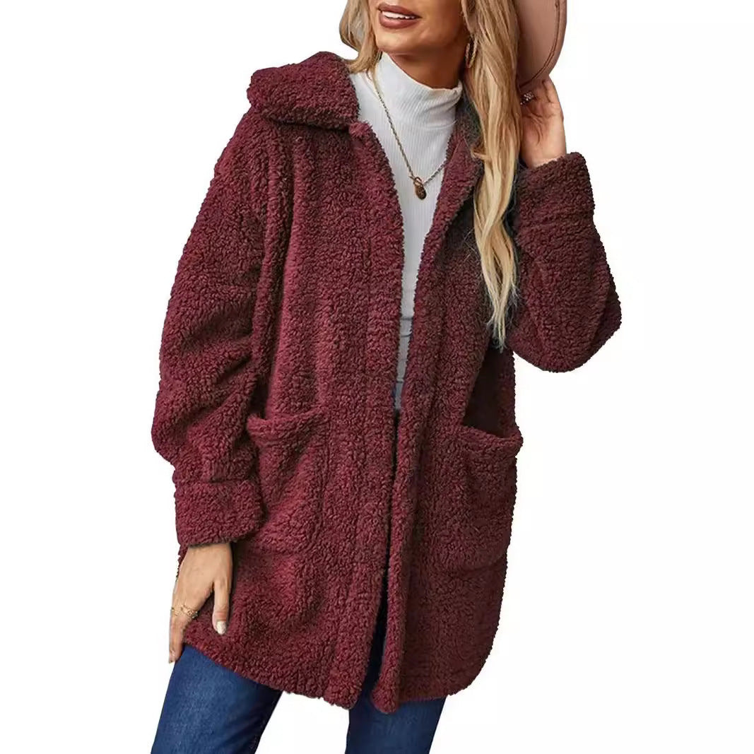 Damen Kuschelige Fleecejacke mit Kapuze und praktischen Taschen R&B