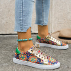 Damen Sportliche Sneakers mit buntem Ethno-Muster und goldenem Glitzer R&B