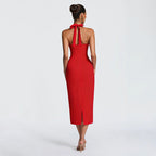 Damen Figurbetontes Midi-Kleid mit Herzausschnitt und verstellbaren Trägern R&B