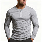 Herren Langarm-Henley-Shirt mit klassischem Knopfdetail und körpernaher Passform R&B