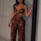 Damen Jumpsuit mit aufregendem Leopardendruck und raffiniertem Rückenausschnitt R&B