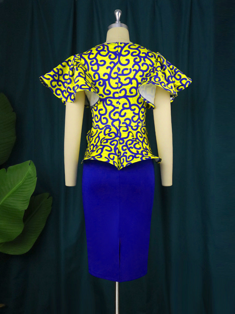 Damen Elegantes Peplum-Oberteil mit schulterfreien Ärmeln und floralem Muster R&B