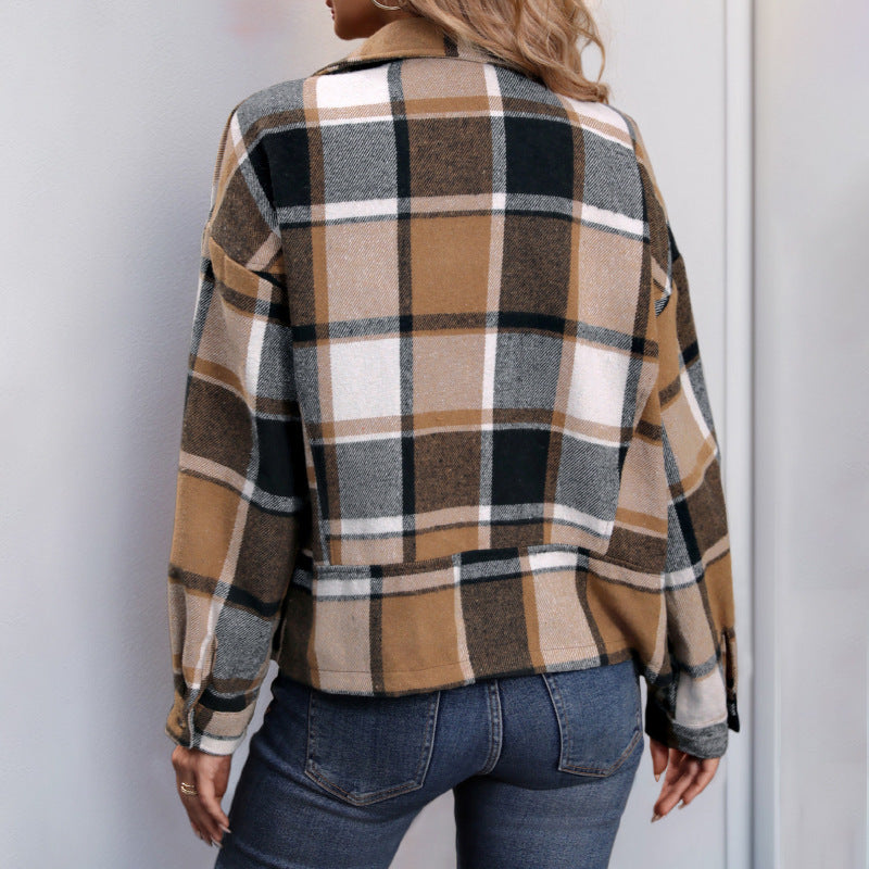 Damen kariertes Blazer-Jackett mit lässigem Schnitt R&B