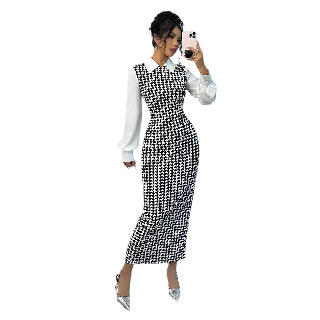 Damen elegantes Midirkleid mit glänzenden Puffärmeln R&B