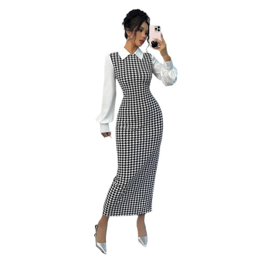 Damen elegantes Midirkleid mit glänzenden Puffärmeln R&B