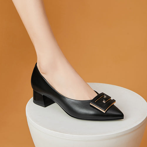 Damen Elegante Pumps mit modischer Schnallenverzierung und bequemem Blockabsatz R&B