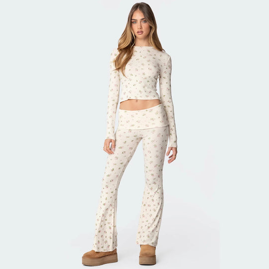 Damen Lounge-Set aus weichem Jersey-Stoff mit floralem Muster R&B
