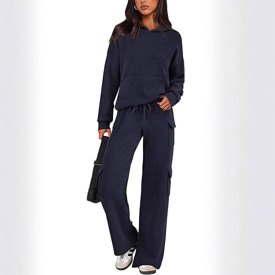 Damen Bequemes Lounge-Set mit Kapuze und weiten Hosen R&B