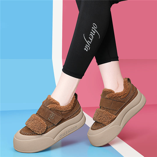 Damen Modische Sneaker mit kuscheligem Innenfutter und breitem Klettverschluss R&B