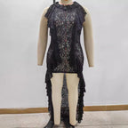 Damen elegantes Spitzenkleid mit Rüschendetails R&B