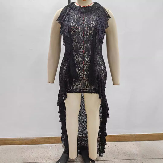Damen elegantes Spitzenkleid mit Rüschendetails R&B