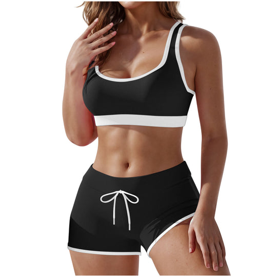 Damen nan stützendes Sportbustier mit breitem Unterbrustband und taillenhohen Trainingsshorts R&B