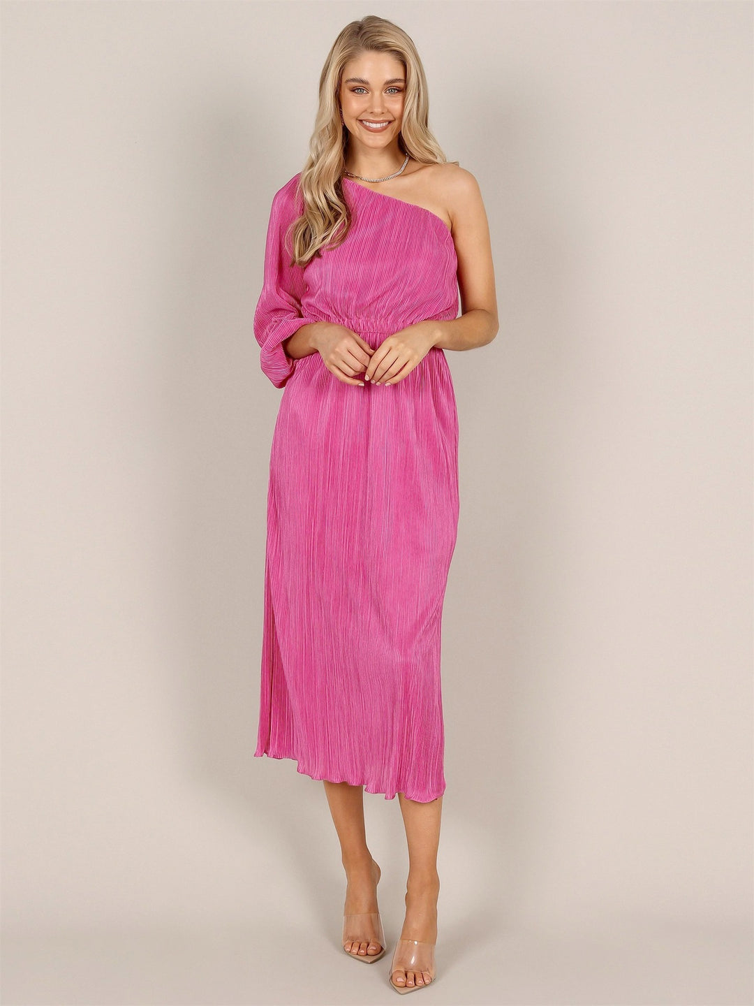 Damen Asymmetrisches Plisseekleid mit Taillengürtel R&B