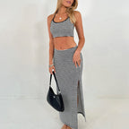 Damen Crop-Top und Rock Set mit seitlichem Schlitz R&B