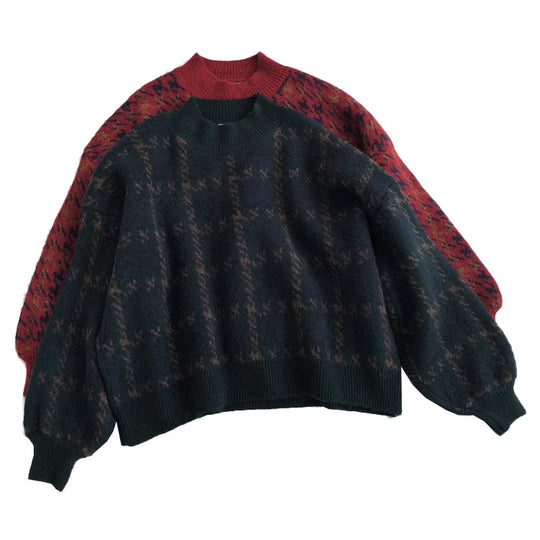 Damen Grob gestrickter Pullover mit modernen Mustern und hohem Kragen R&B
