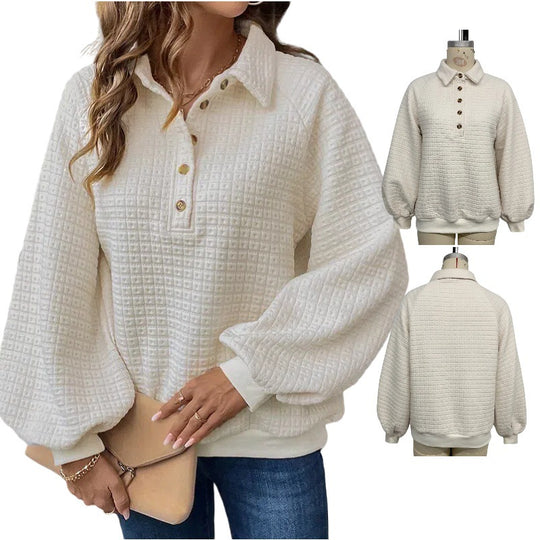 Damen lässiger Oversized Pullover mit strukturiertem Waffelmuster R&B
