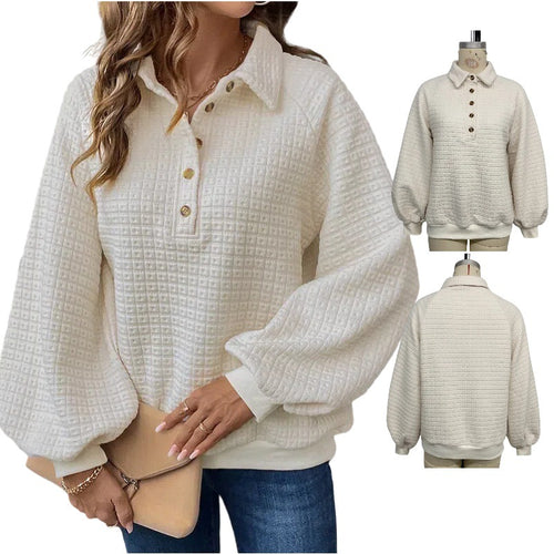 Damen lässiger Oversized Pullover mit strukturiertem Waffelmuster R&B