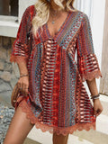 R&B | Bedrucktes Freizeitkleid mit V-Ausschnitt