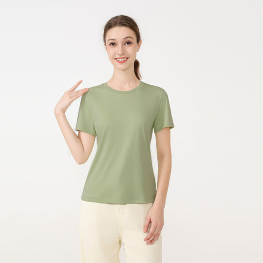 Damen klassisches Rundhals Baumwoll T-Shirt mit kurzem Arm und figurfreundlichem Schnitt R&B