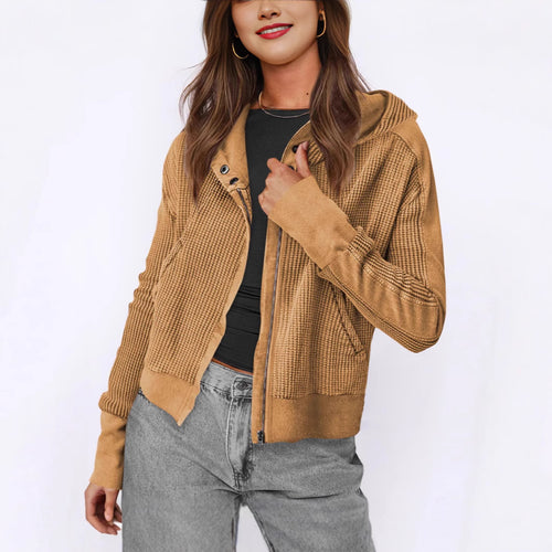 Damen lässige Zip-Jacke mit Kapuze und strukturiertem Design R&B