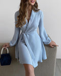 Damen Wickelkleid mit eleganten langen Ärmeln und seitlichem Schlitz R&B