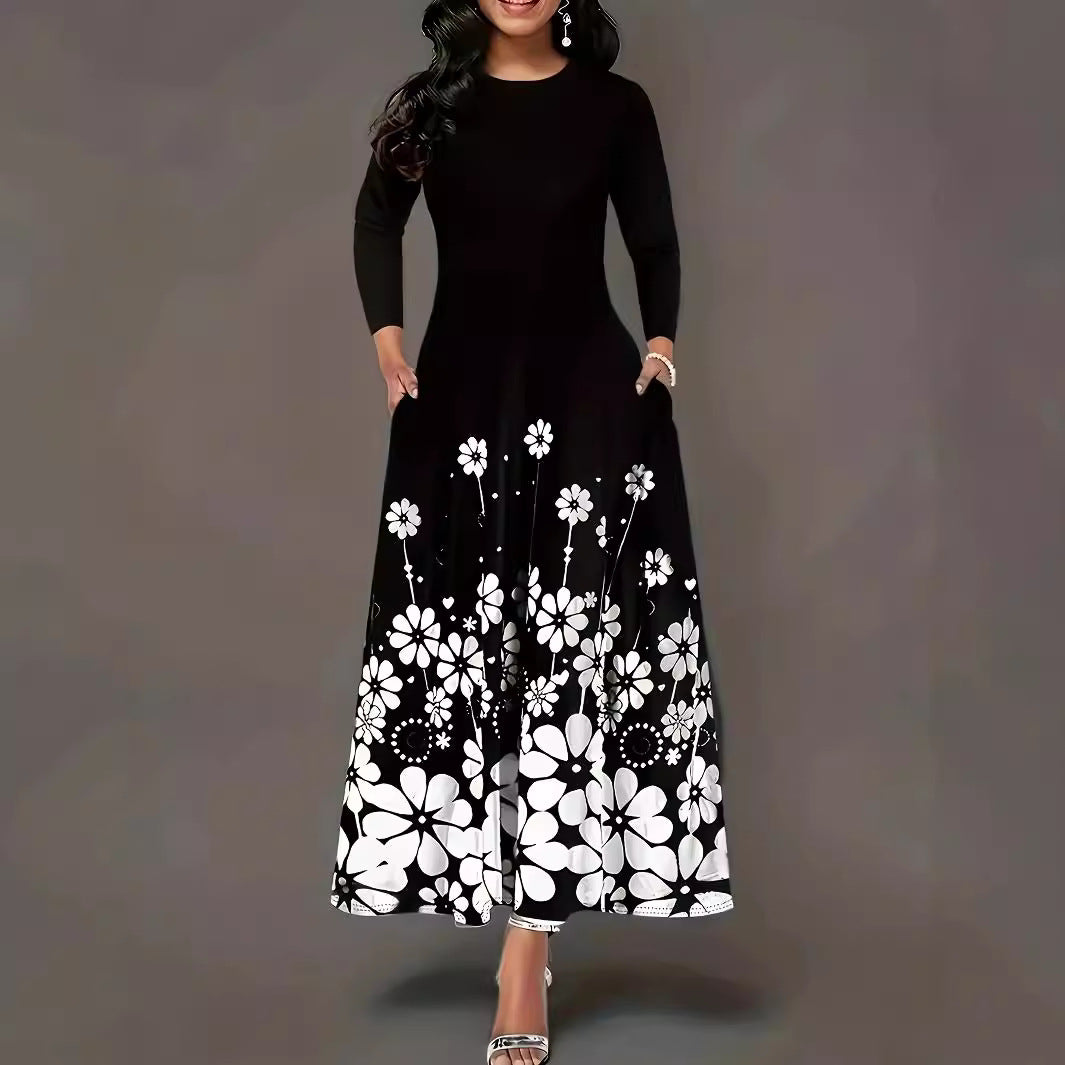 Damen Maxikleid mit floralen Mustern und praktischen Taschen