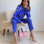Damen modischer Strickpullover mit geometrischem Muster und hohem Kragen