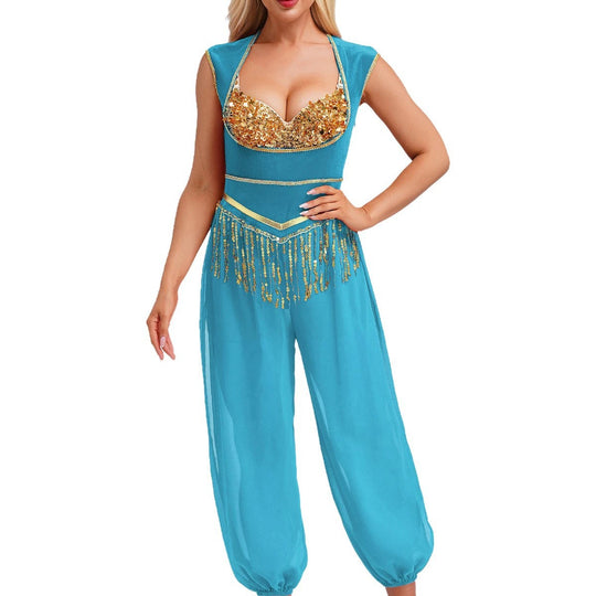 Damen Kostüm-Jumpsuit mit glitzerndem Oberteil und lässiger Hose R&B