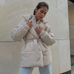Damen Elegante und warme Wattierte Jacke mit Taillengürtel R&B