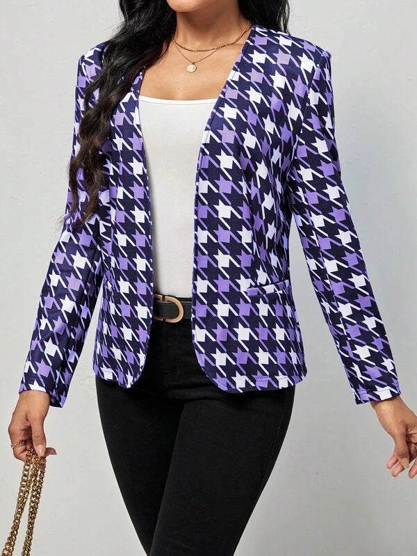 Damen modischer Blazer mit auffälligem Hahnentritt-Muster und elegantem Schnitt R&B