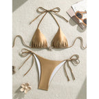 Damen Triangel-Bikini mit verstellbaren BindR&Bändern und dekorativem Schmuckdetail R&B