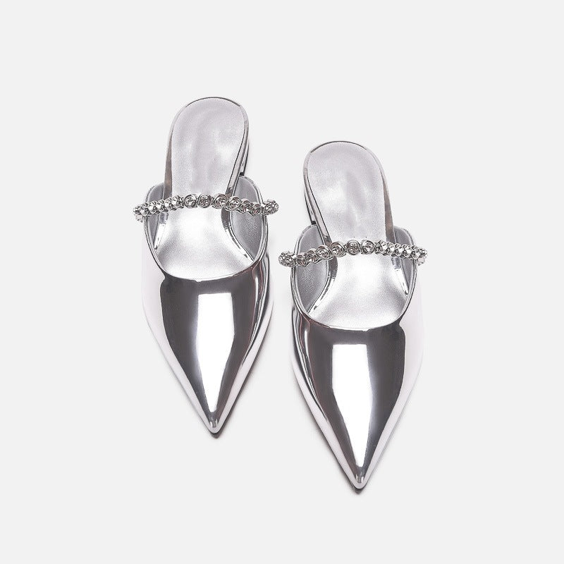 Damen elegante Pantoletten mit glitzerndem Riemen und spitz zulaufender Form R&B