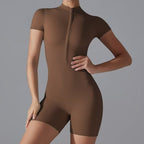 Damen Sportliche Kurzarm-Jumpsuit mit Reißverschluss R&B