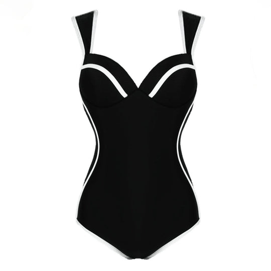 Damen Hochwertiger Einteiler Badeanzug mit elegantem Kontrastdesign R&B