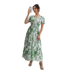 Damen Maxikleid mit tropischem Print und Rüschendetails R&B