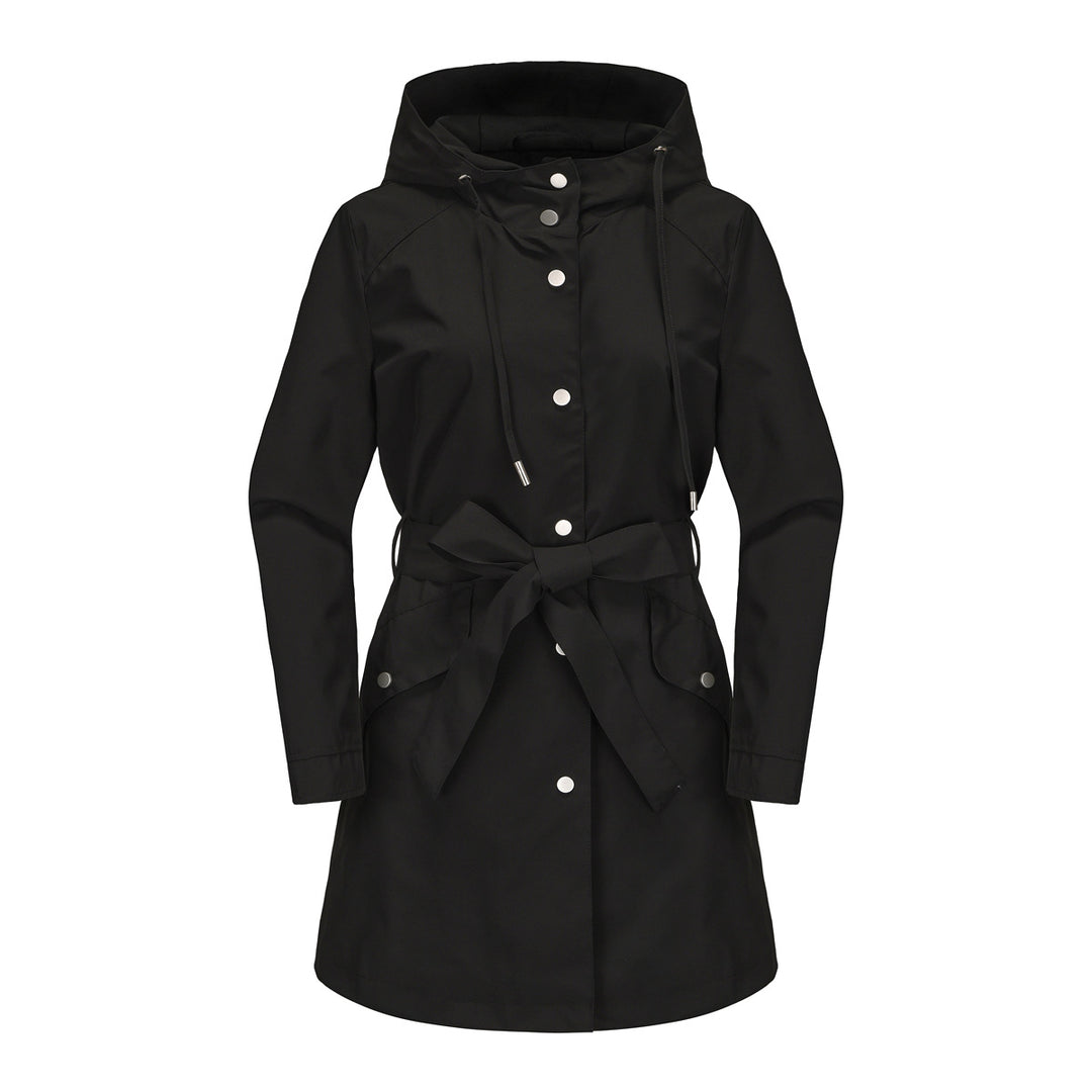 Damen wasserfeste Übergangsjacke mit verstellbarem Kapuzenkragen und Taillengürtel R&B