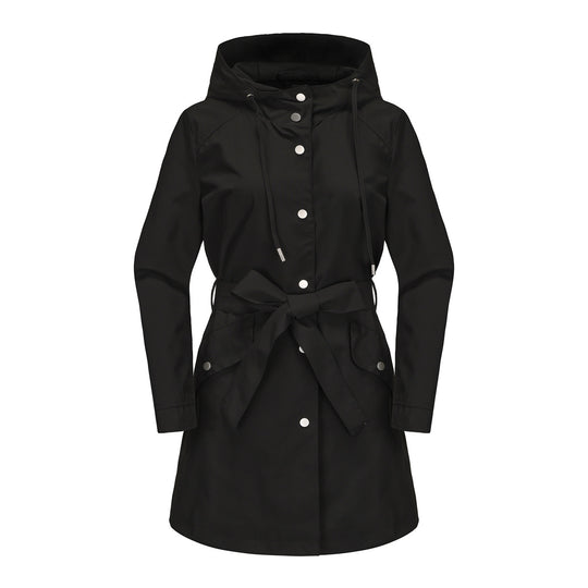 Damen wasserfeste Übergangsjacke mit verstellbarem Kapuzenkragen und Taillengürtel R&B