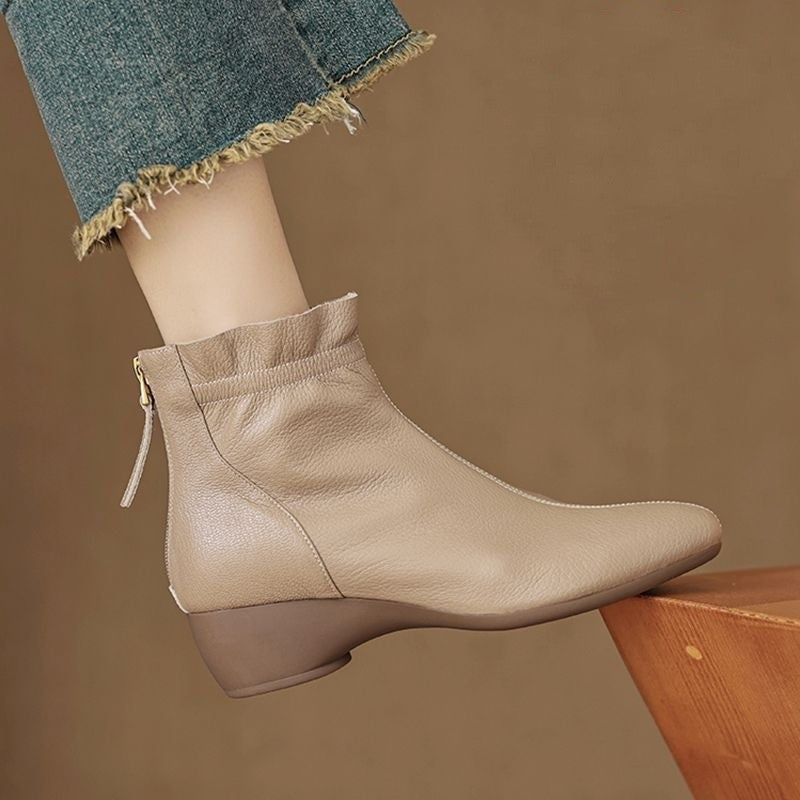 Damen Elegante Ankle Boots mit Rüschenrand und seitlichem Reißverschluss