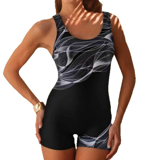 Damen Sportlicher Einteiler-Badeanzug mit grafischem Design R&B