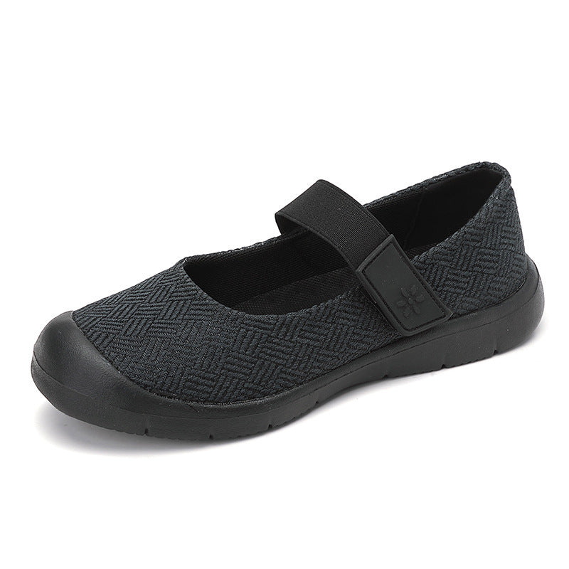 Damen nan komfortabler Strick-Riemchen-Ballerina mit verstellbarem Klettverschluss und flexibler Gummilaufsohle R&B