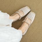 Damen Ballerinas mit eleganter Perlenapplikation und modischem Riemen