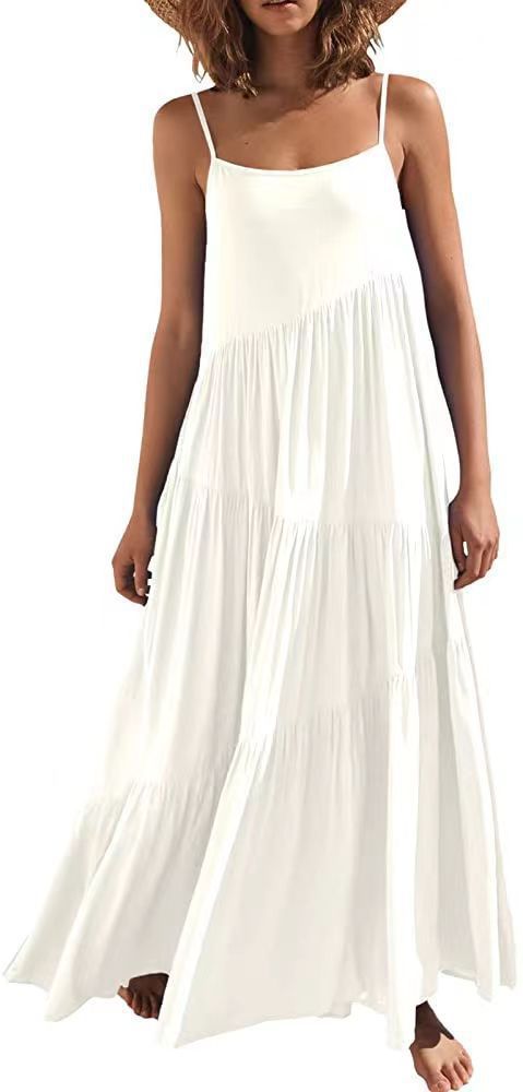 Damen luftiges Maxikleid mit Spaghetti-Trägern und stilvollem Layering R&B