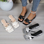 Damen offene Sandalen mit trendigem Blumenapplikationsdesign und komfortablem Blockabsatz R&B
