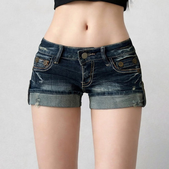 Damen lässige Denim-Shorts mit modischen Distressed-Details und umgeschlagenem Saum R&B